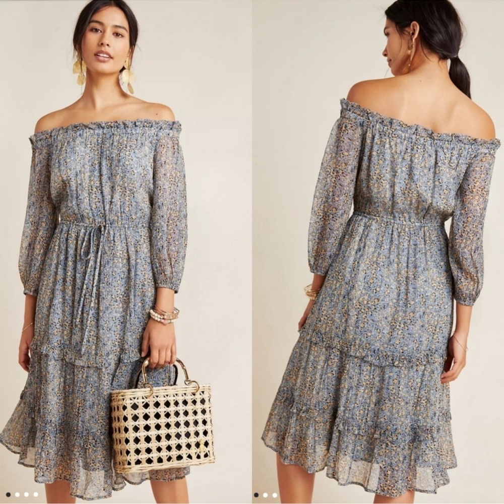 Anthropologie Kira Off the Shoulder Peasant Dress Lined Size 12 Prairie Bohemian